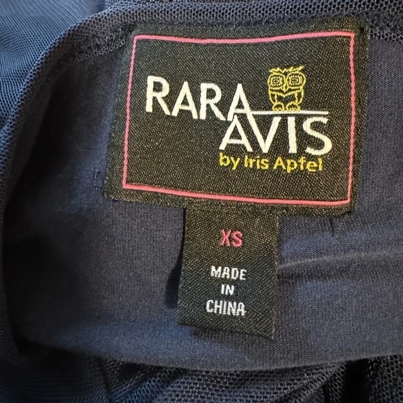 Rara Avis by Iris Apfel Deep Navy Owl Print Top Blouse XS Trendy Minimalist - Picture 8 of 15